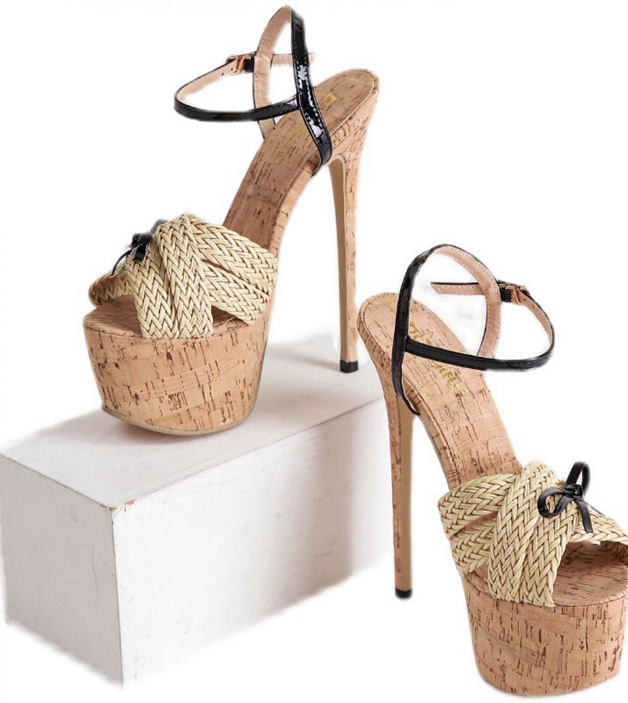 Espadrillas da 16 cm Sandali da donna Moda estiva Open Toe Scarpe con tacco alto Fibbie Discoteca Party Scarpe da donna Zapatill