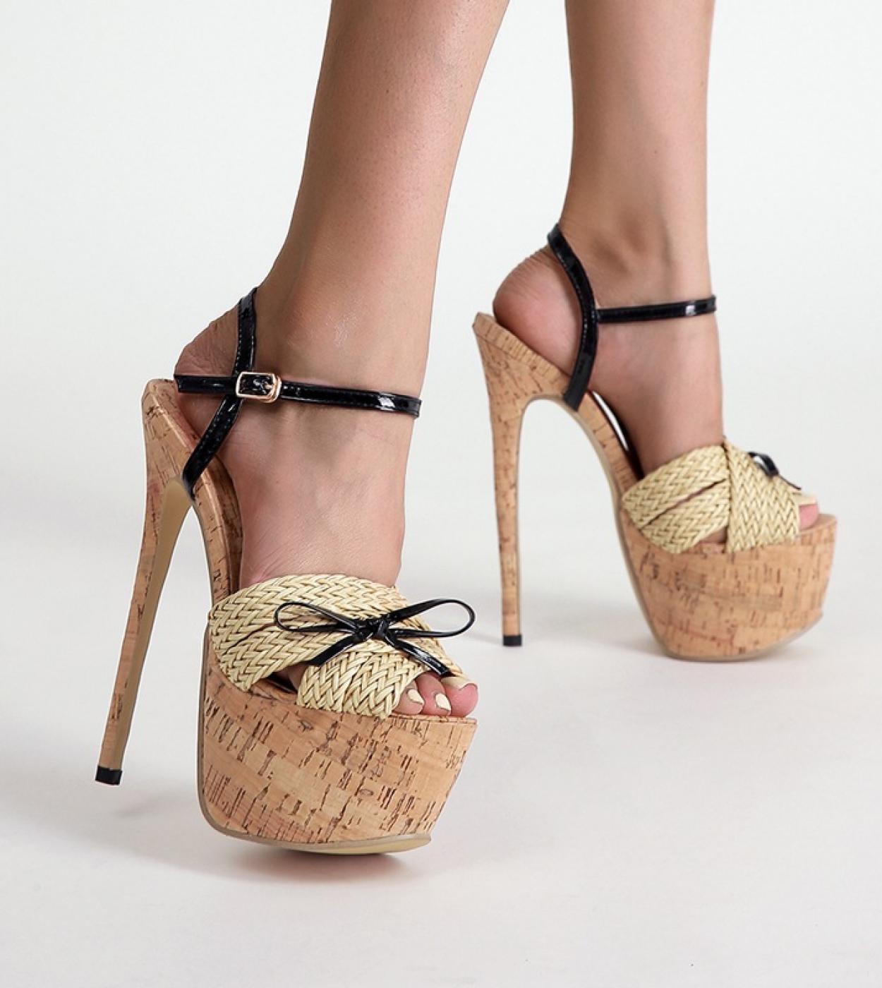 Espadrillas da 16 cm Sandali da donna Moda estiva Open Toe Scarpe con tacco alto Fibbie Discoteca Party Scarpe da donna Zapatill