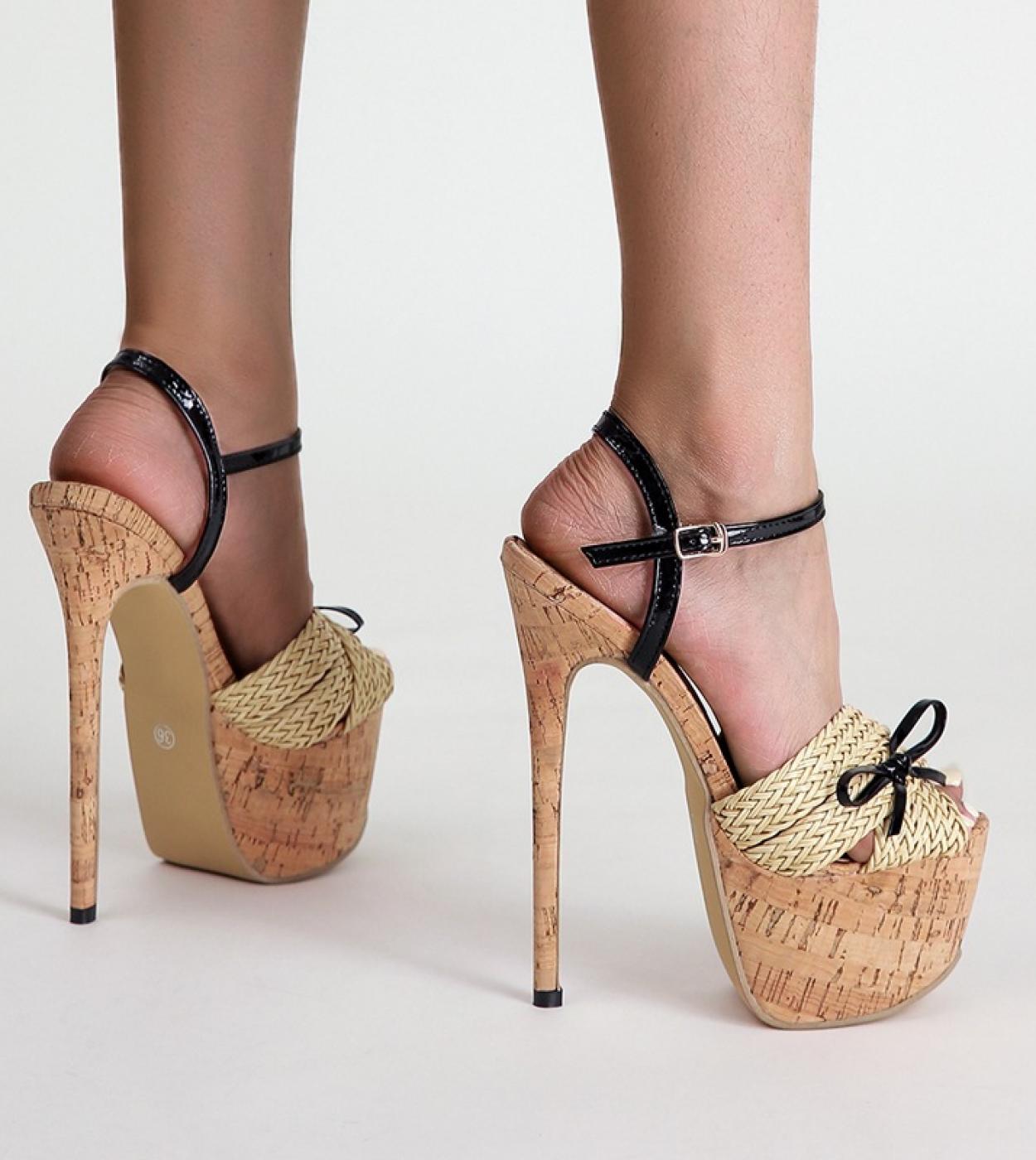 Espadrillas da 16 cm Sandali da donna Moda estiva Open Toe Scarpe con tacco alto Fibbie Discoteca Party Scarpe da donna Zapatill