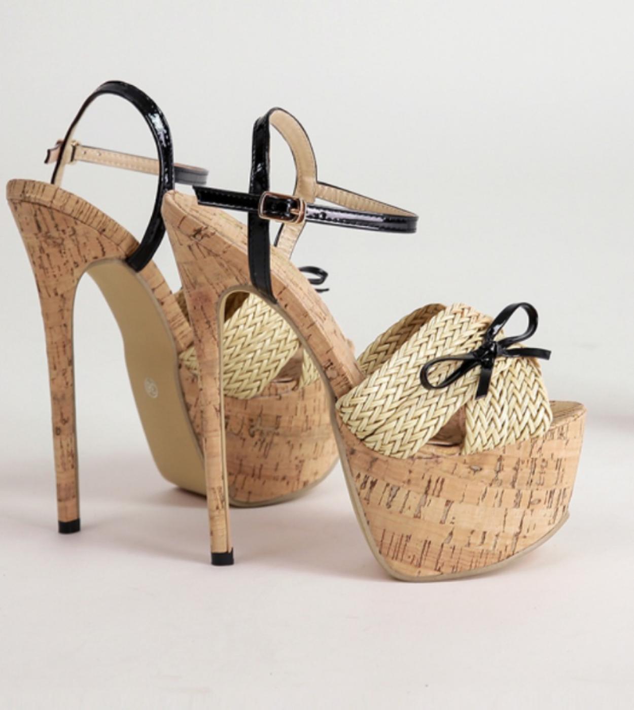 Espadrillas da 16 cm Sandali da donna Moda estiva Open Toe Scarpe con tacco alto Fibbie Discoteca Party Scarpe da donna Zapatill