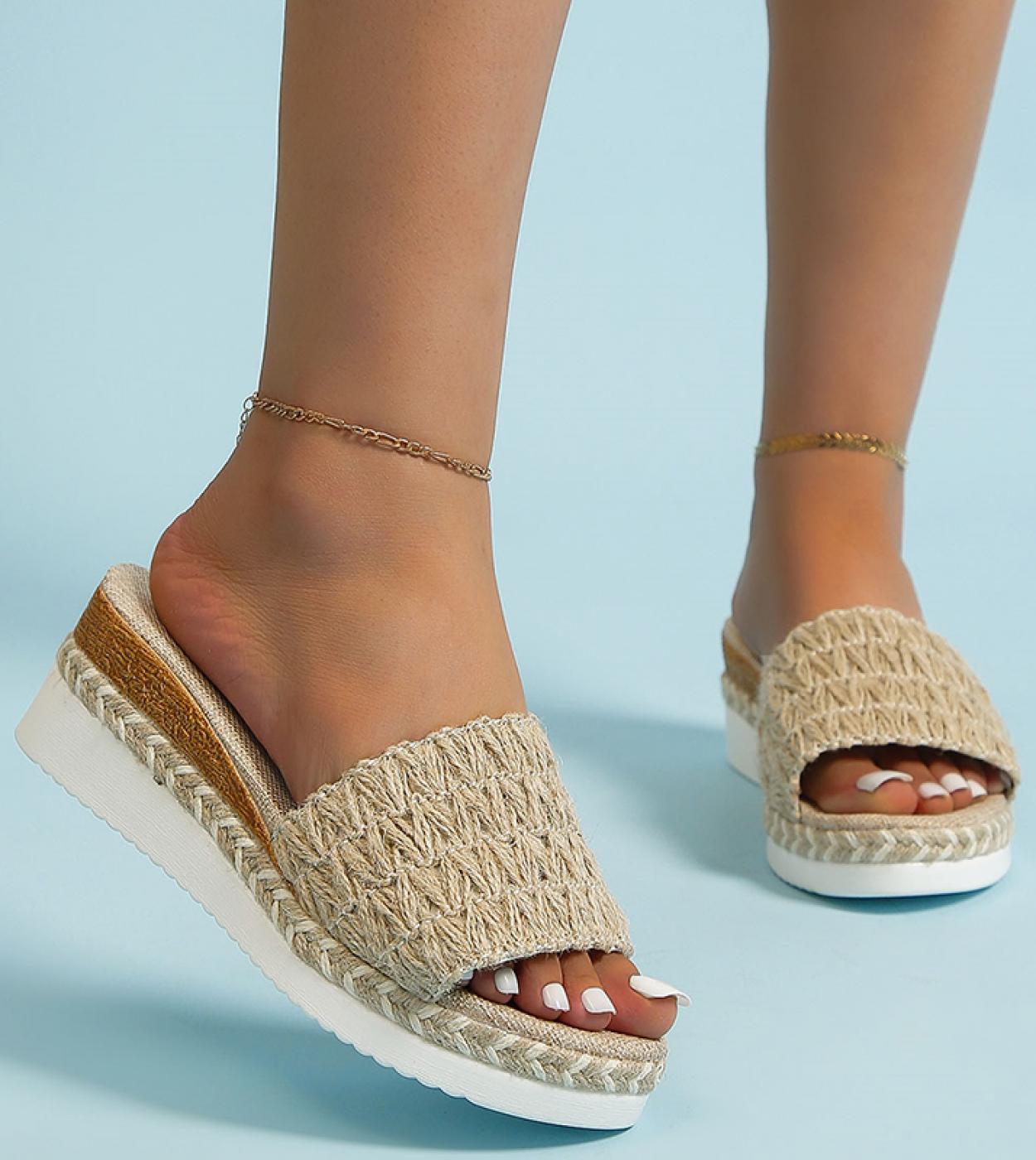 Espadrillas Pantofole con zeppa intrecciate per donna 2023 Sandali con plateau con suola spessa estiva Donna Leggero antiscivolo