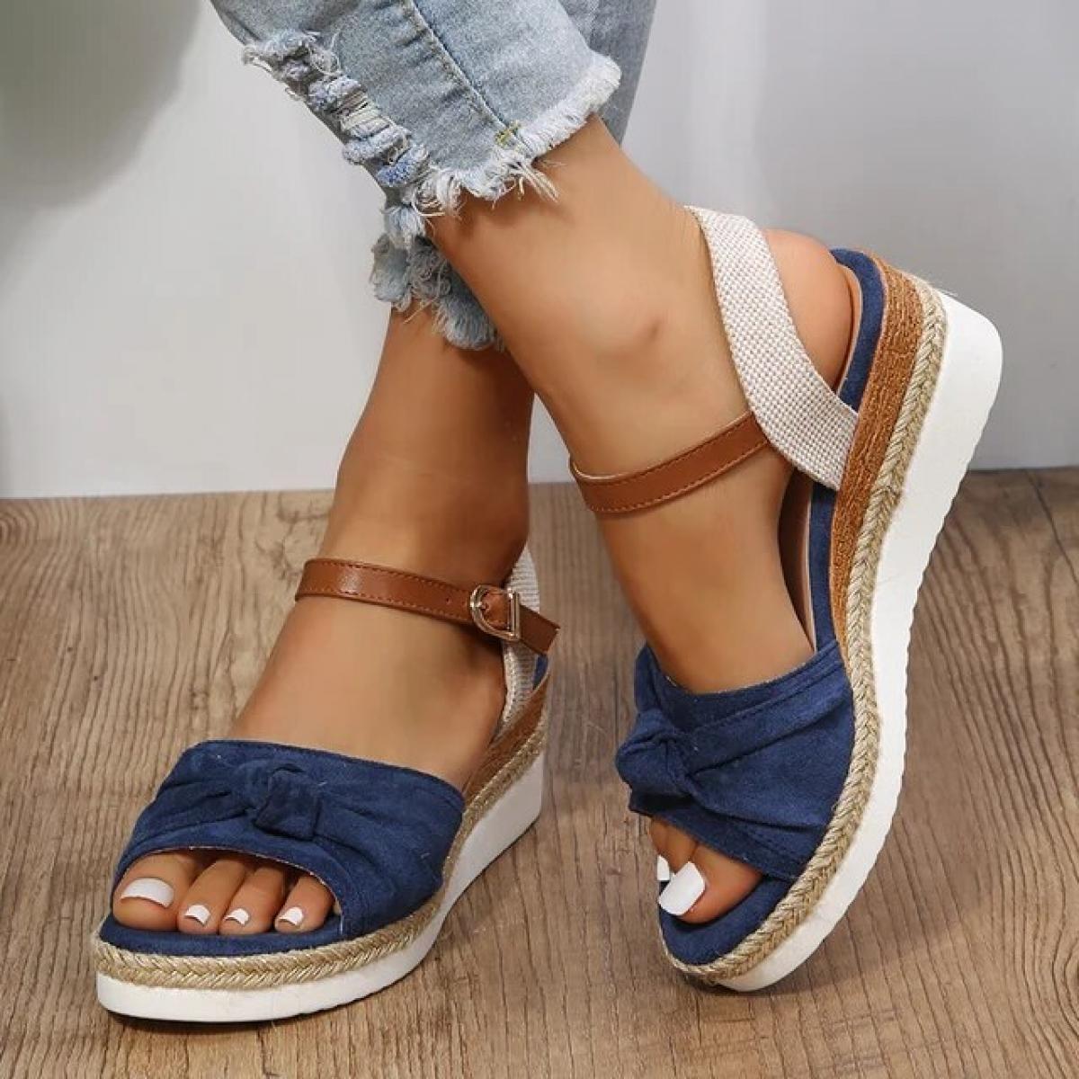 Espadrillas Sandali con zeppa per donna Estate Peep Toe antiscivolo Scarpe gladiatore Moda donna Bowtie Sandali con plateau Muj