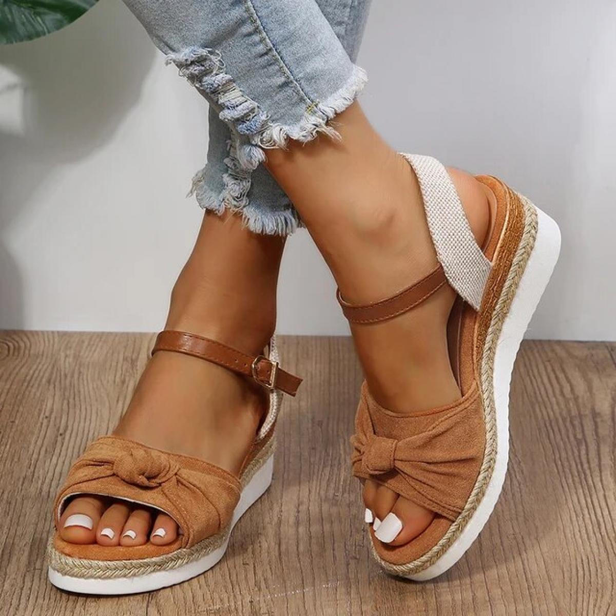 Espadrillas Sandali con zeppa per donna Estate Peep Toe antiscivolo Scarpe gladiatore Moda donna Bowtie Sandali con plateau Muj