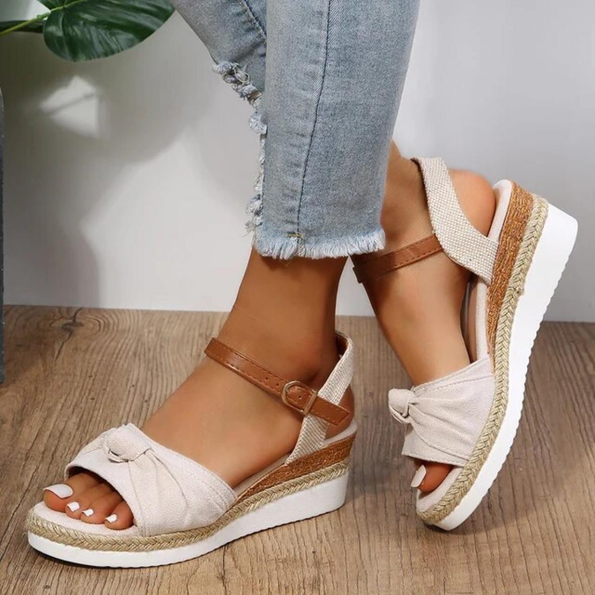 Espadrillas Sandali con zeppa per donna Estate Peep Toe antiscivolo Scarpe gladiatore Moda donna Bowtie Sandali con plateau Muj