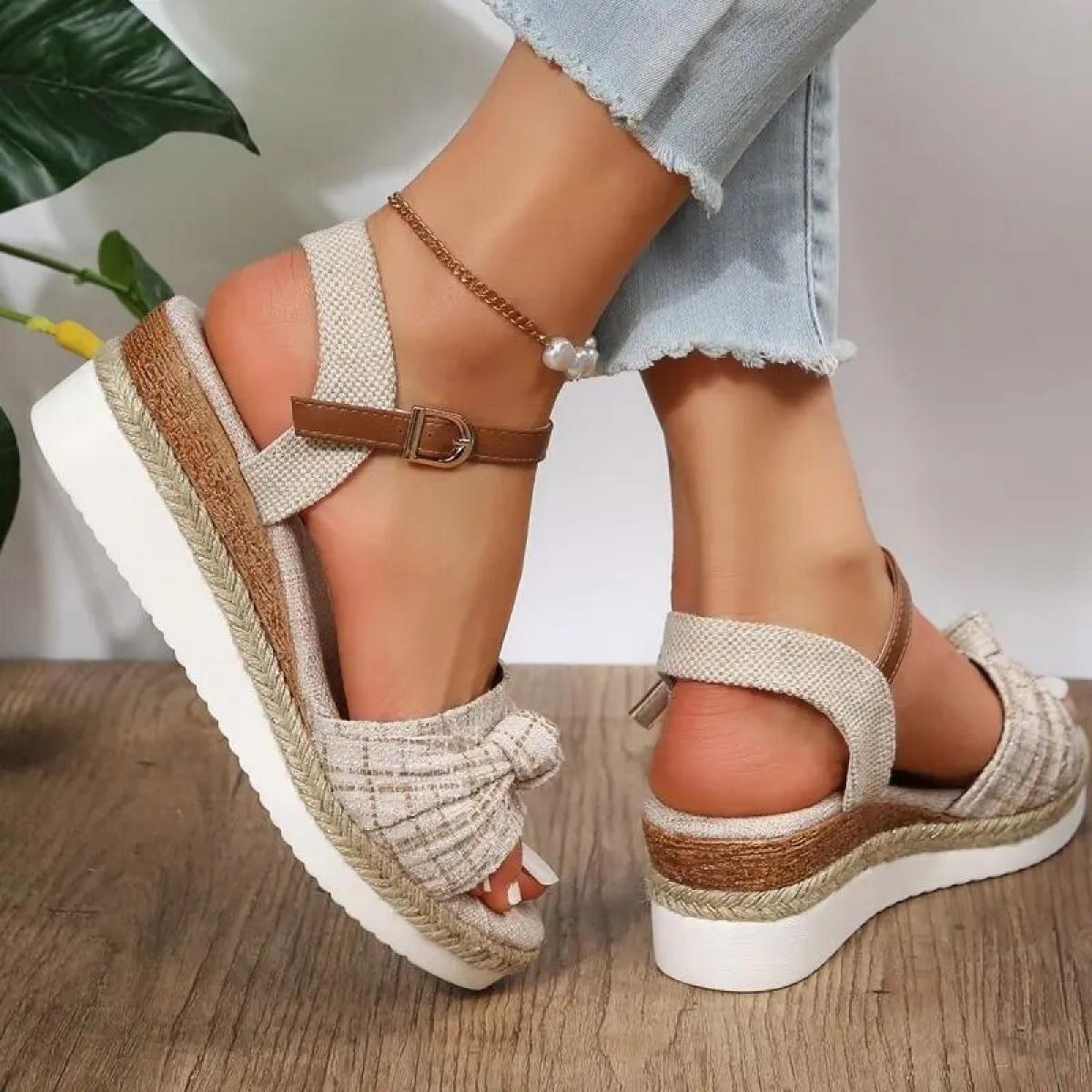 Espadrillas Sandali con zeppa per donna Estate Peep Toe antiscivolo Scarpe gladiatore Moda donna Bowtie Sandali con plateau Muj