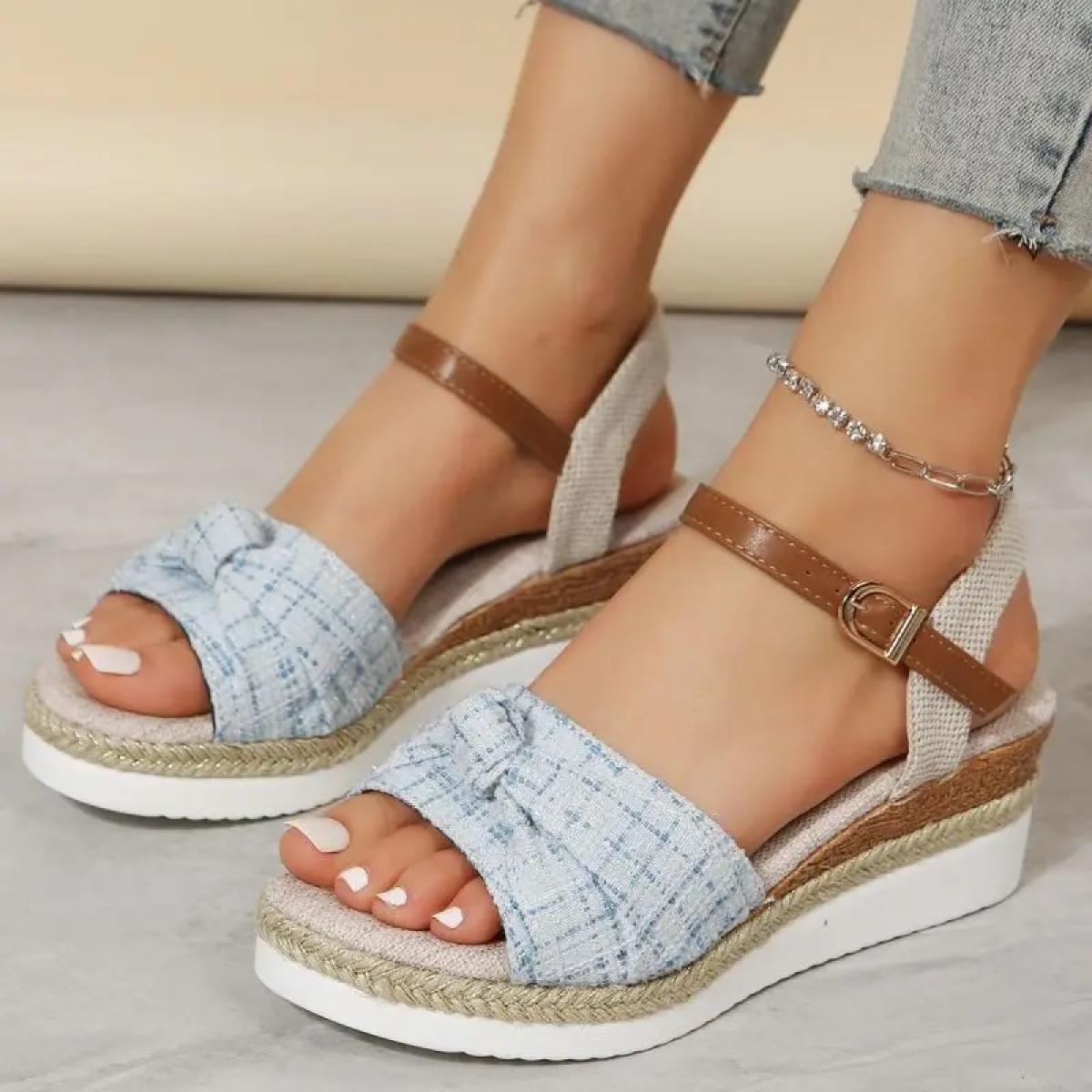 Espadrillas Sandali con zeppa per donna Estate Peep Toe antiscivolo Scarpe gladiatore Moda donna Bowtie Sandali con plateau Muj