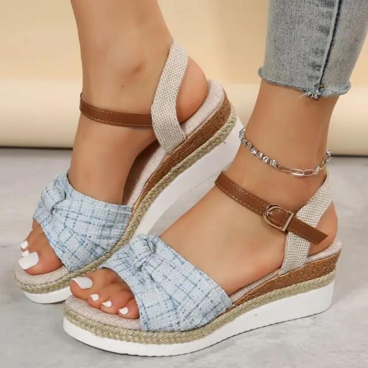 Espadrillas Sandali con zeppa per donna Estate Peep Toe antiscivolo Scarpe gladiatore Moda donna Bowtie Sandali con plateau Muj