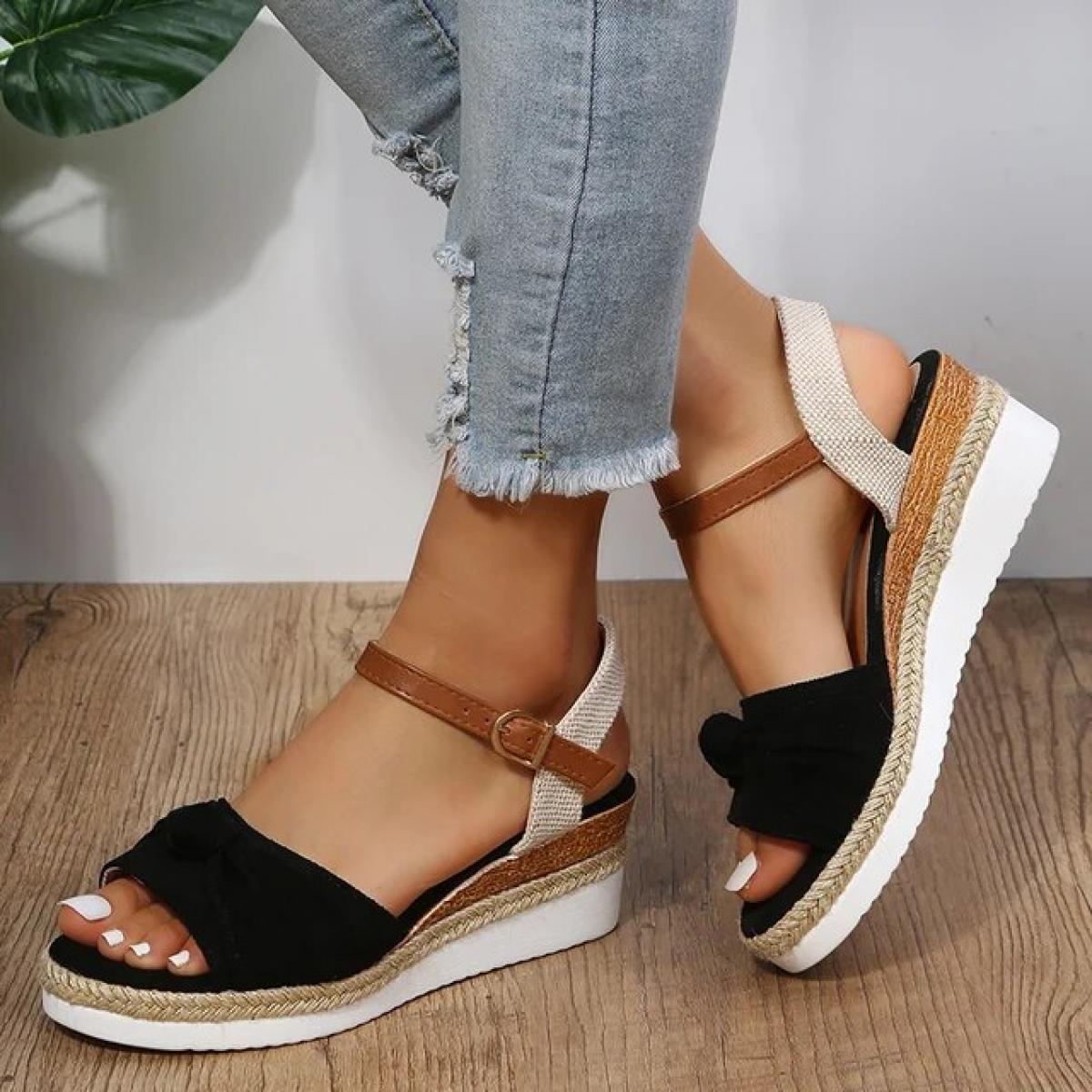 Espadrillas Sandali con zeppa per donna Estate Peep Toe antiscivolo Scarpe gladiatore Moda donna Bowtie Sandali con plateau Muj