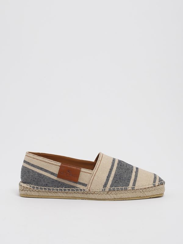 Espadrillas uomo Etro in lino e cotone con stampa a righe Beige-Navy
