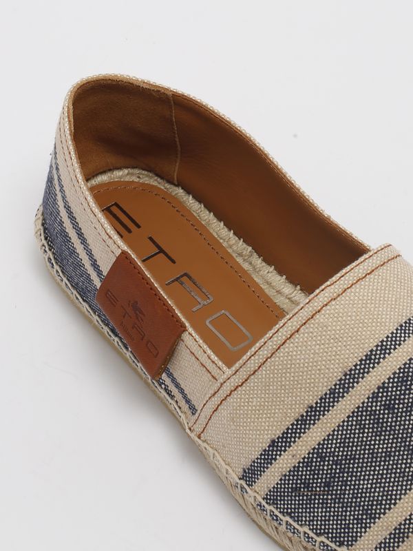 Espadrillas uomo Etro in lino e cotone con stampa a righe Beige-Navy