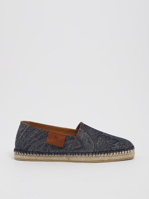 Espadrillas uomo Etro in lino e cotone con stampa Paisley Denim Blu