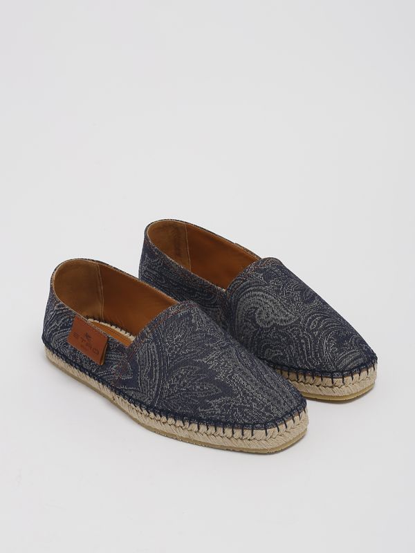 Espadrillas uomo Etro in lino e cotone con stampa Paisley Denim Blu