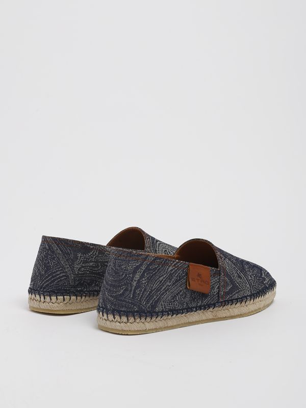 Espadrillas uomo Etro in lino e cotone con stampa Paisley Denim Blu