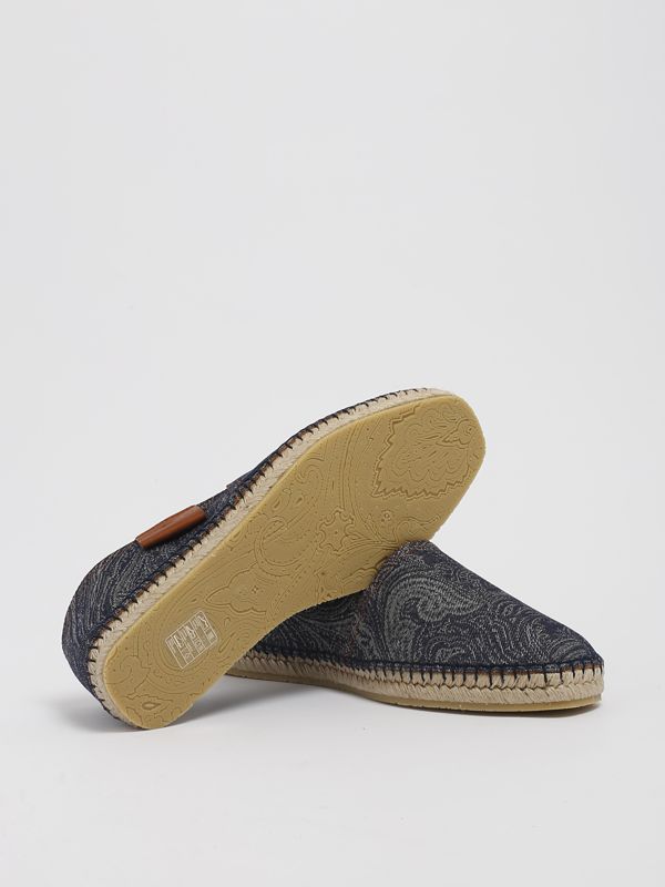 Espadrillas uomo Etro in lino e cotone con stampa Paisley Denim Blu