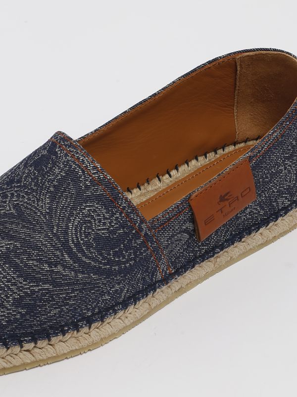 Espadrillas uomo Etro in lino e cotone con stampa Paisley Denim Blu