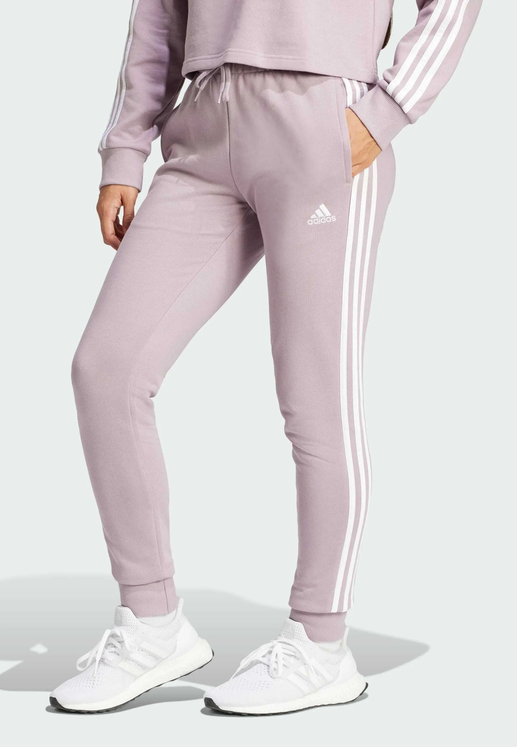 ESSENTIALS 3-STRIPES FRENCH TERRY CUFFED - Pantaloni sportivi