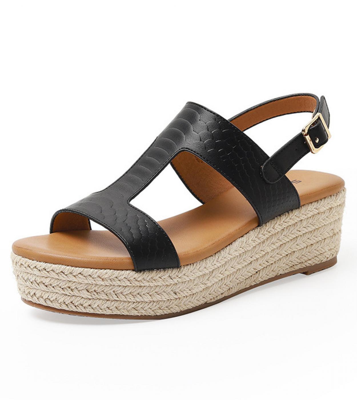 Estate Nuove Donne Sandali 2022 Nuove Scarpe Peep Toe Retrò Moda Fibbia Alla Caviglia Piatto Tacco Alto Fondo Spesso Espadrillas