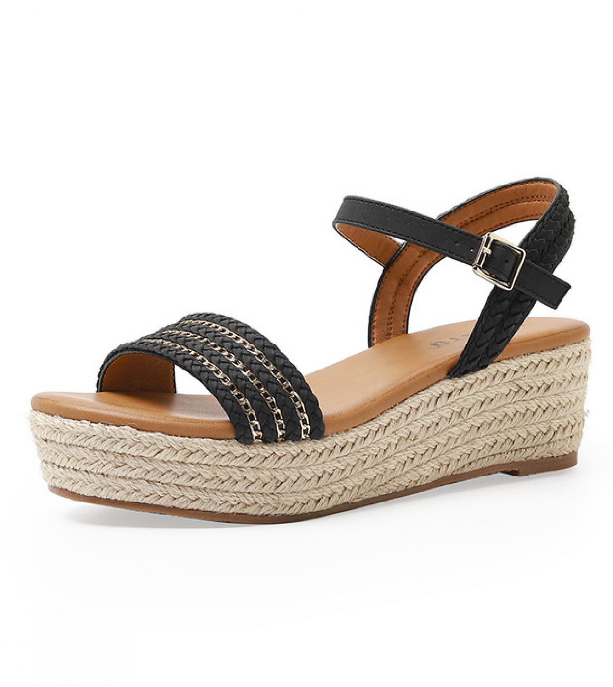 Estate nuove donne sandali con zeppa moda espadrillas scarpe piattaforma casual catena retrò decorare una parola sandali con tac