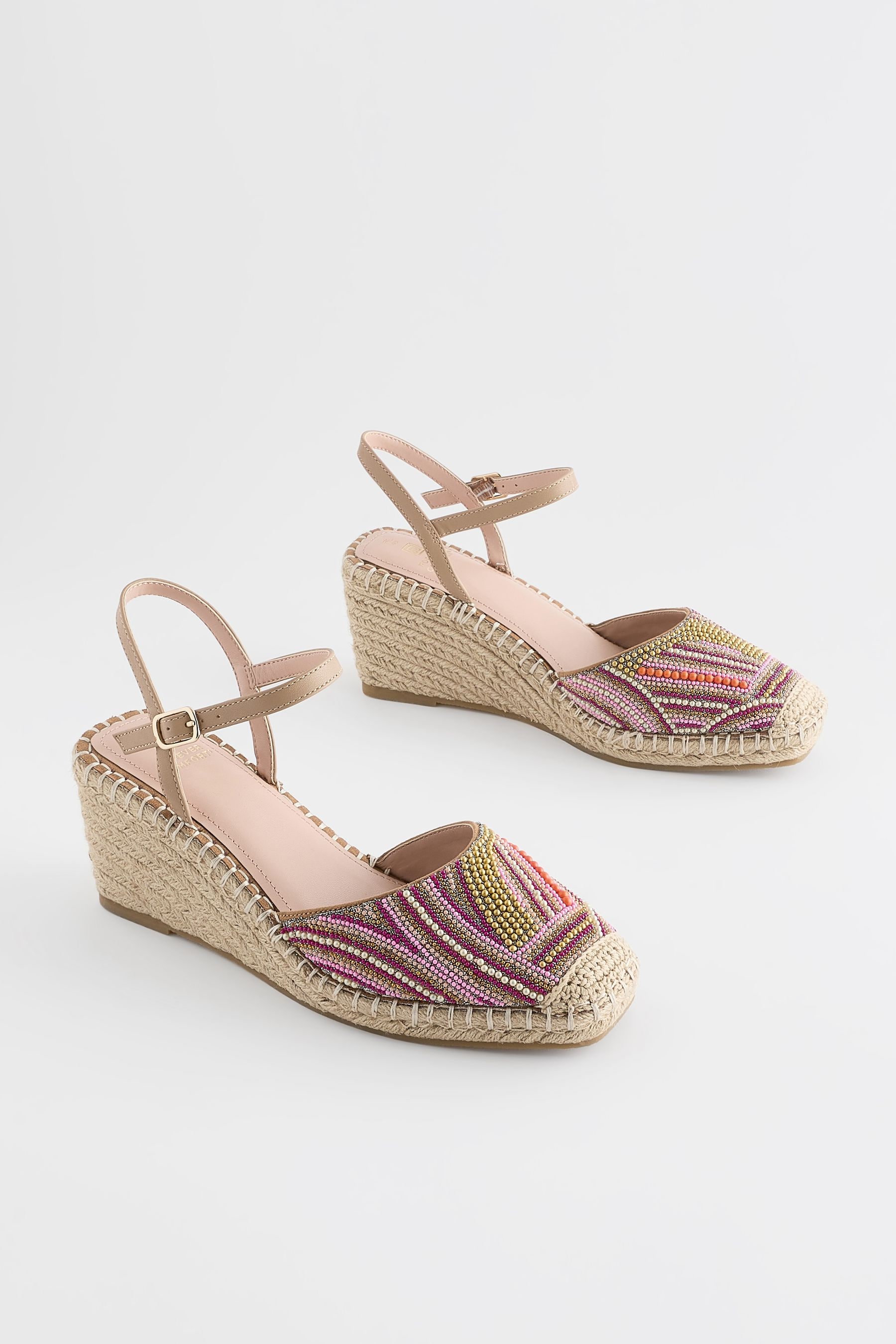 Forever Comfort® - Zeppe stile espadrillas con perline e punta quadrata
