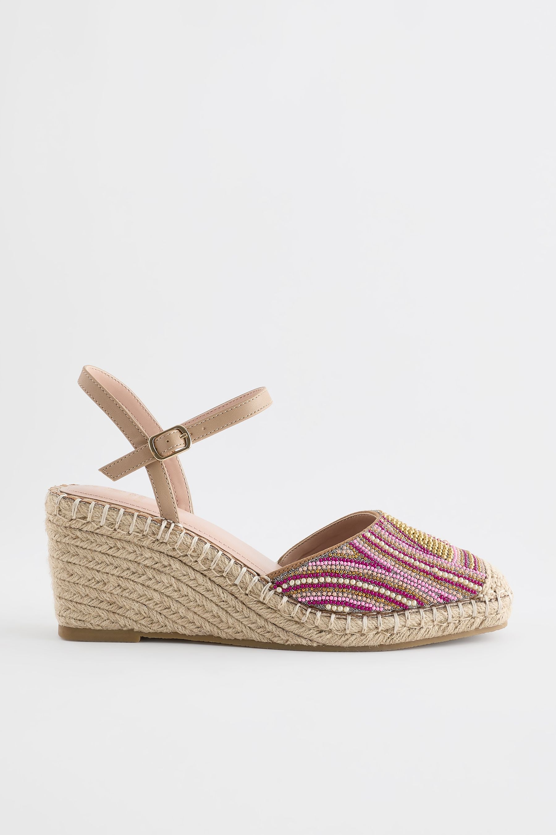 Forever Comfort® - Zeppe stile espadrillas con perline e punta quadrata