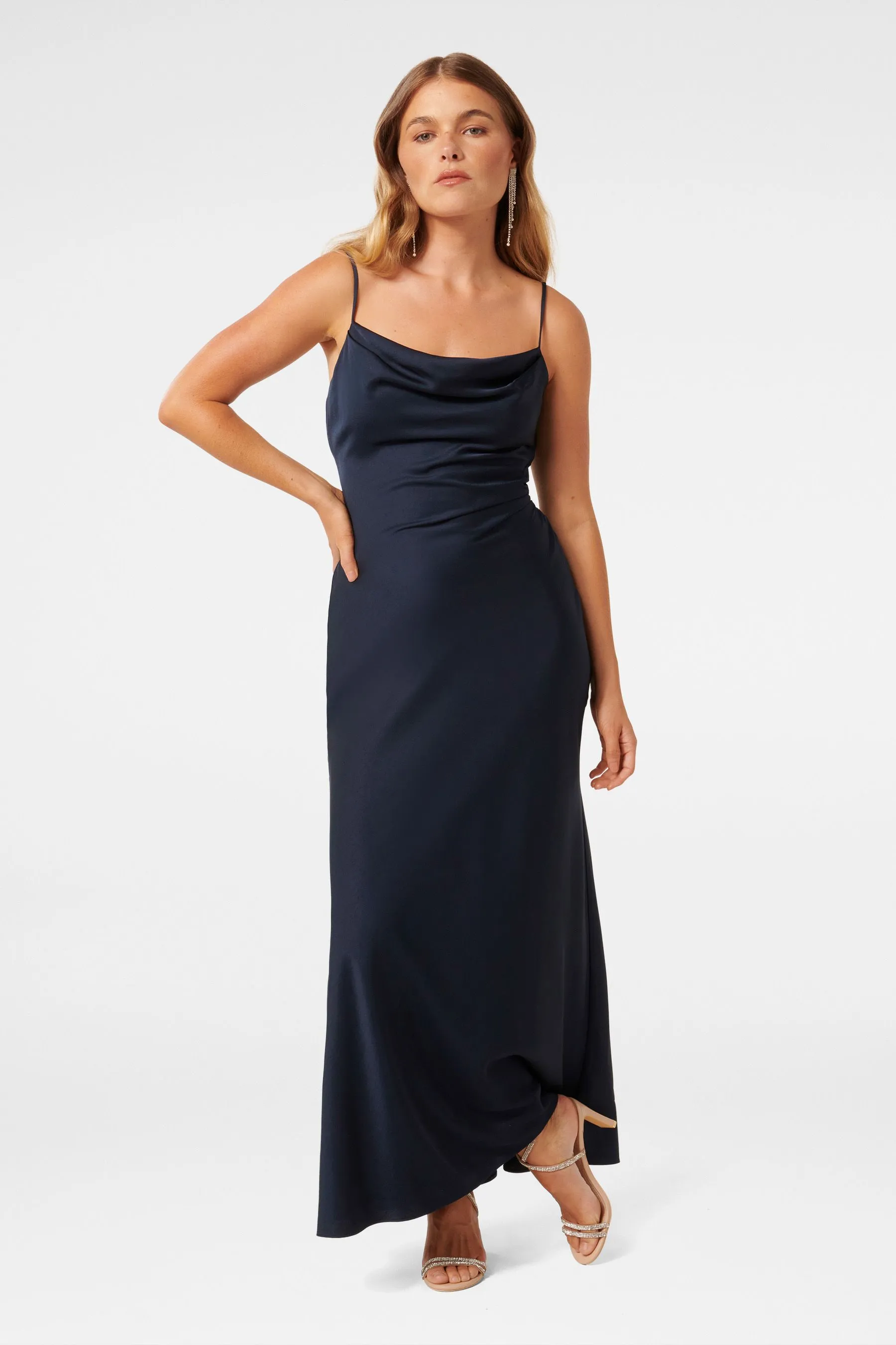 Forever New Mia Petite - Boat Neck Satin Maxi Dress