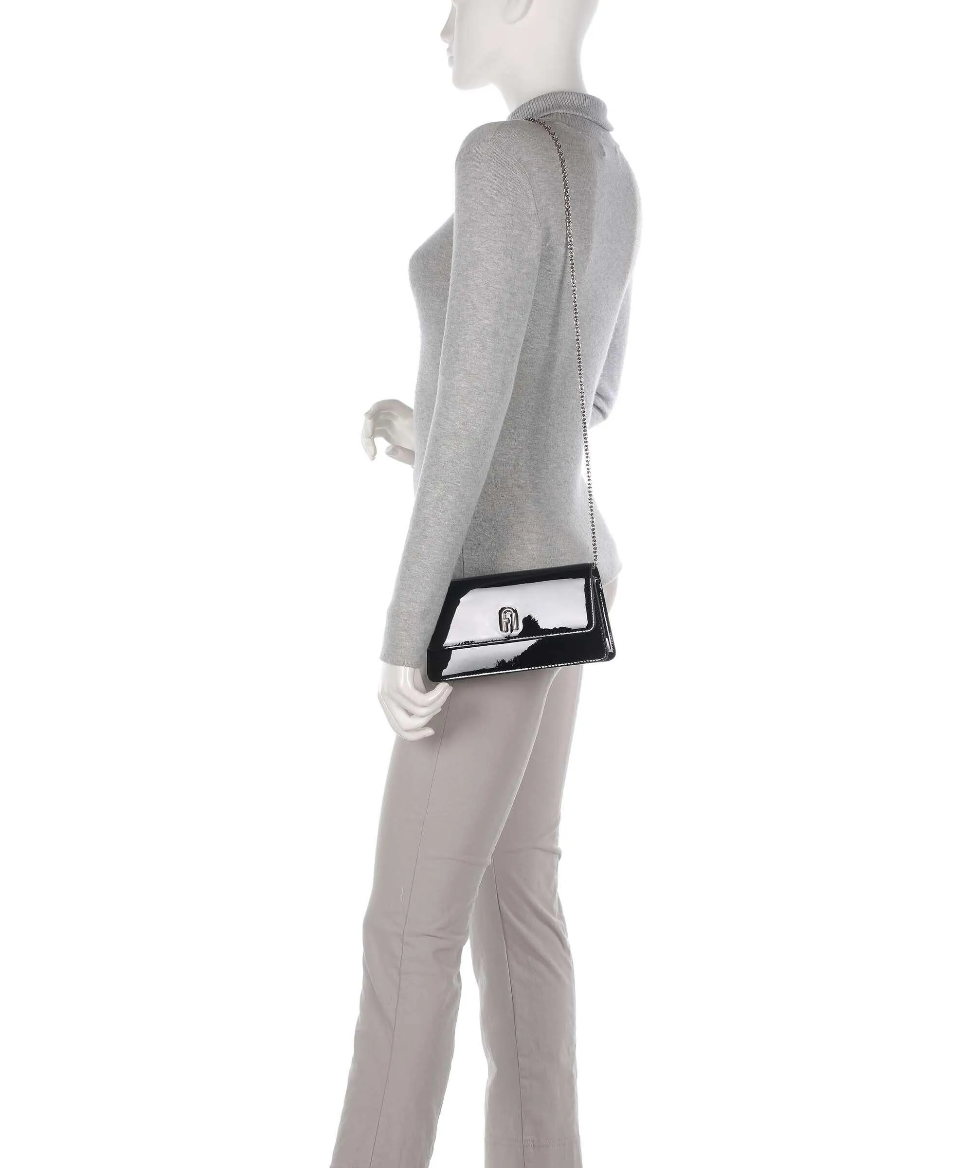  Furla Diamante Mini Borsa a tracolla pelle verniciata nero  