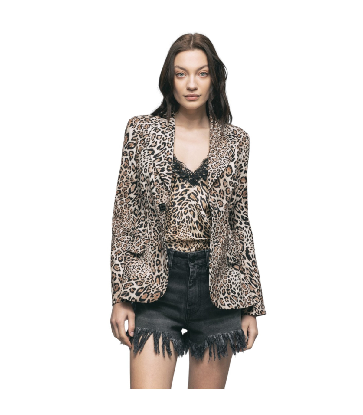 Gaelle Donna Giacca Leggera Maculato Monopetto In Cady Con Bottone Logato