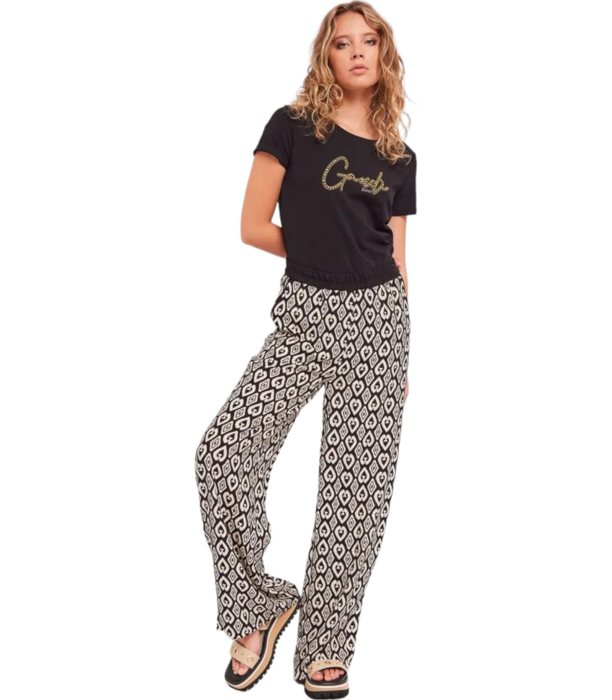 Gaudi Donna Pantaloni  Con Fantasia Bianco Nero