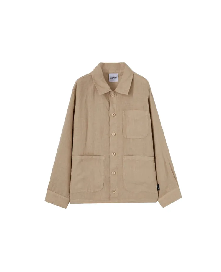 Giacca camicia in lino beige per bambini