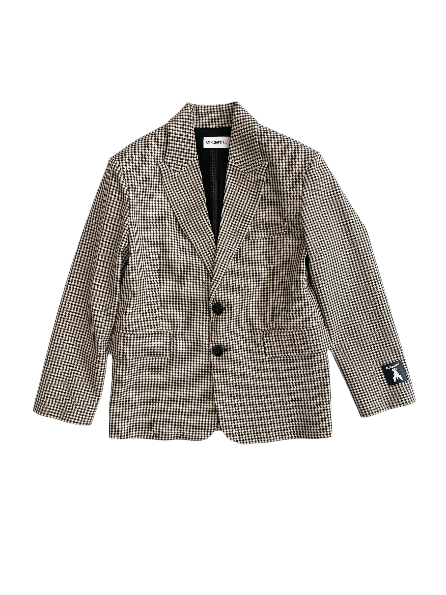 Giacca check nero e beige per bambina