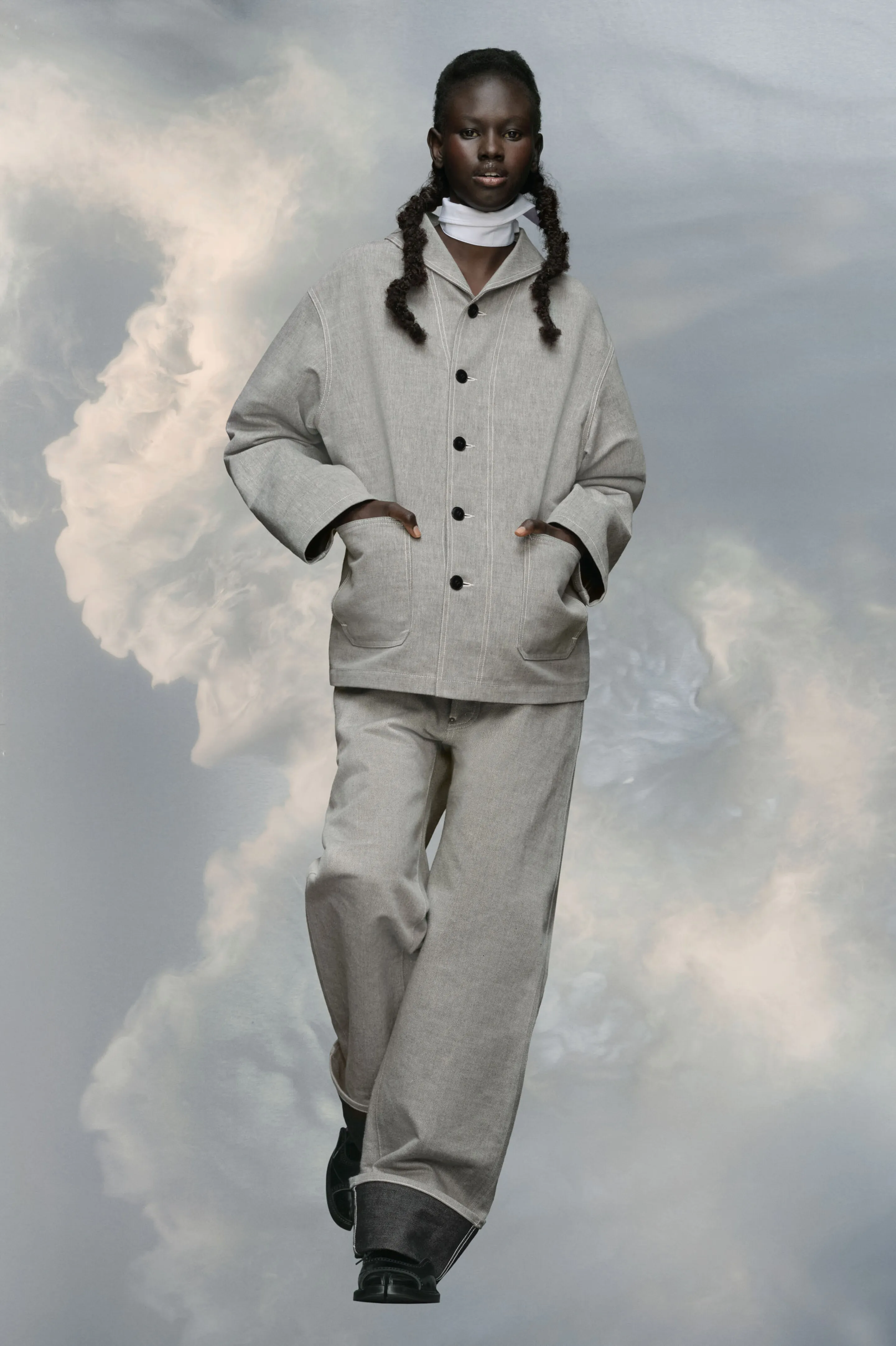 Giacca con bottoni in twill spezzato