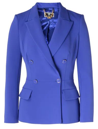 Giacca doppiopetto Elisabetta Franchi in crêpe blu indaco