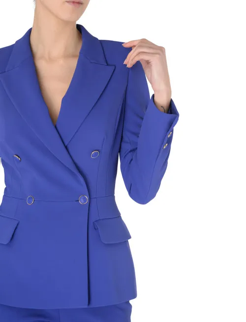 Giacca doppiopetto Elisabetta Franchi in crêpe blu indaco