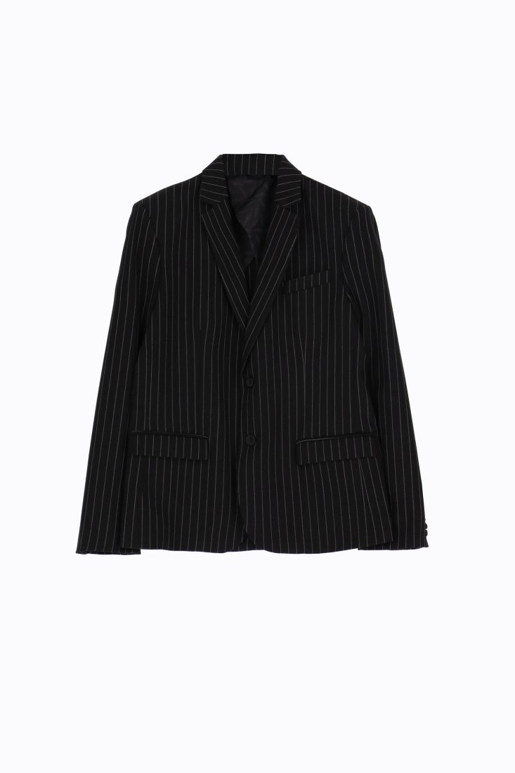 Giacca monopetto a righe con rever classici