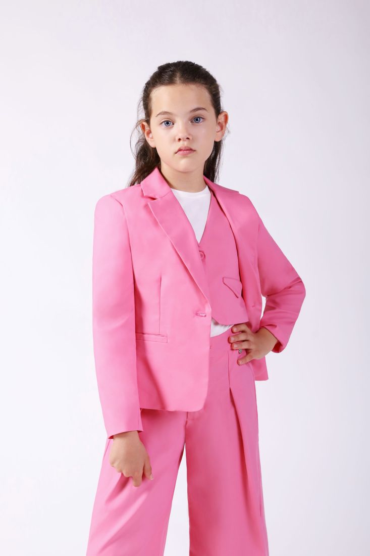 Giacca monopetto bambina monocolour con taschini a filetto