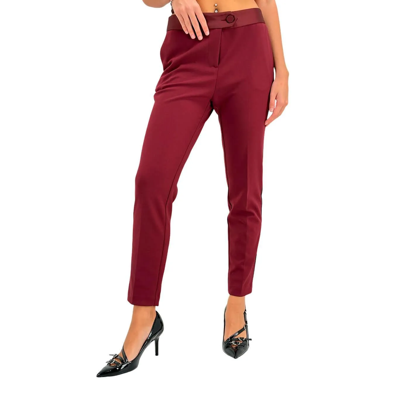 Imperial Pantaloni Donna, Modello alla Caviglia, Fascia Raso, Rosso