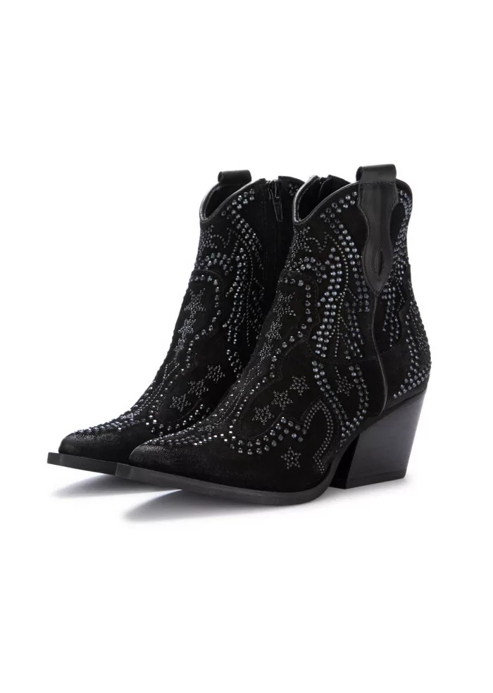 JUICE | STIVALETTI TEXANI CAMOSCIO STRASS NERO