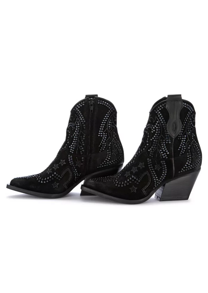 JUICE | STIVALETTI TEXANI CAMOSCIO STRASS NERO