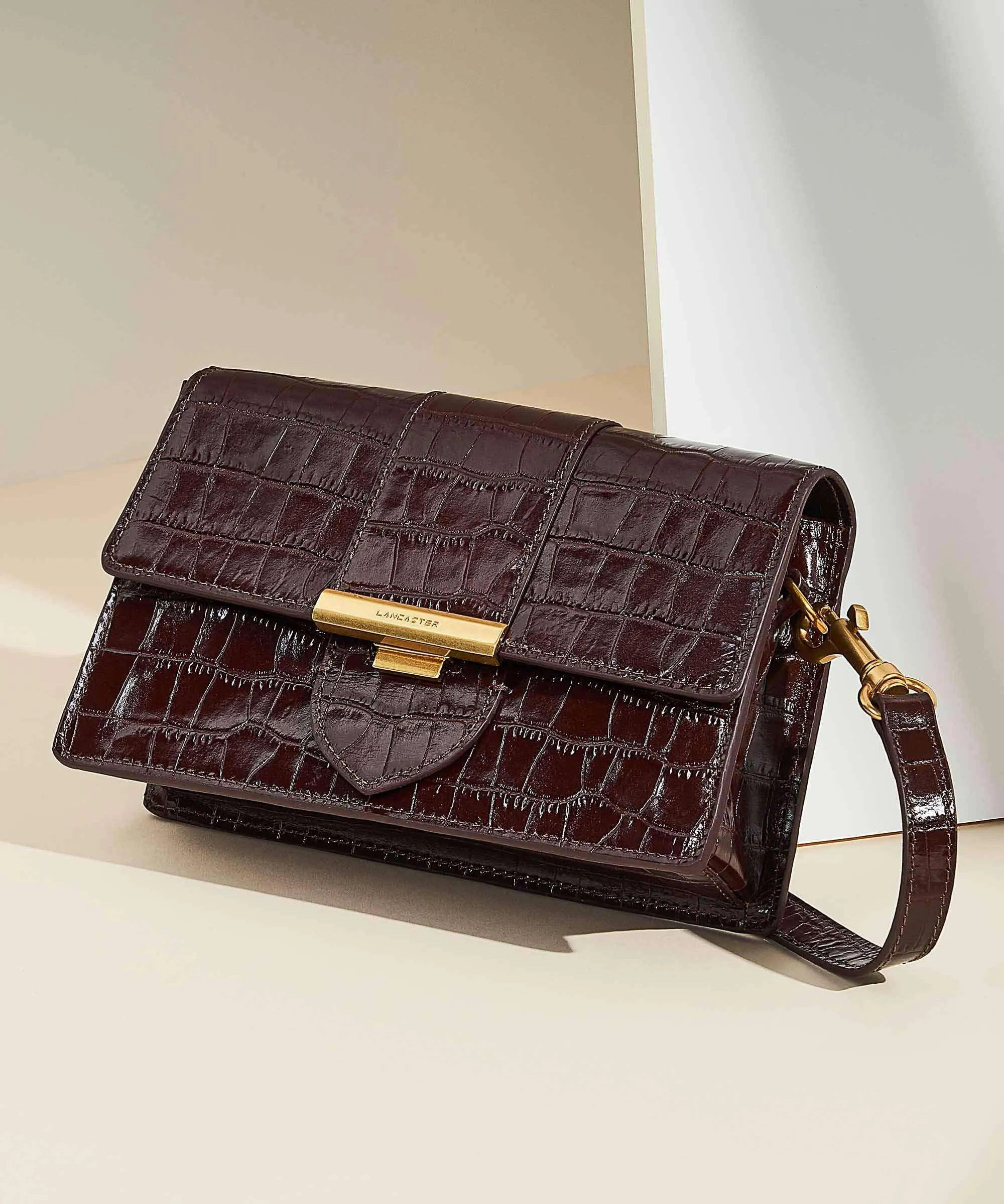  Lancaster Exotic Ily Borsa a tracolla pelle di vacchetta goffrata marrone scuro  