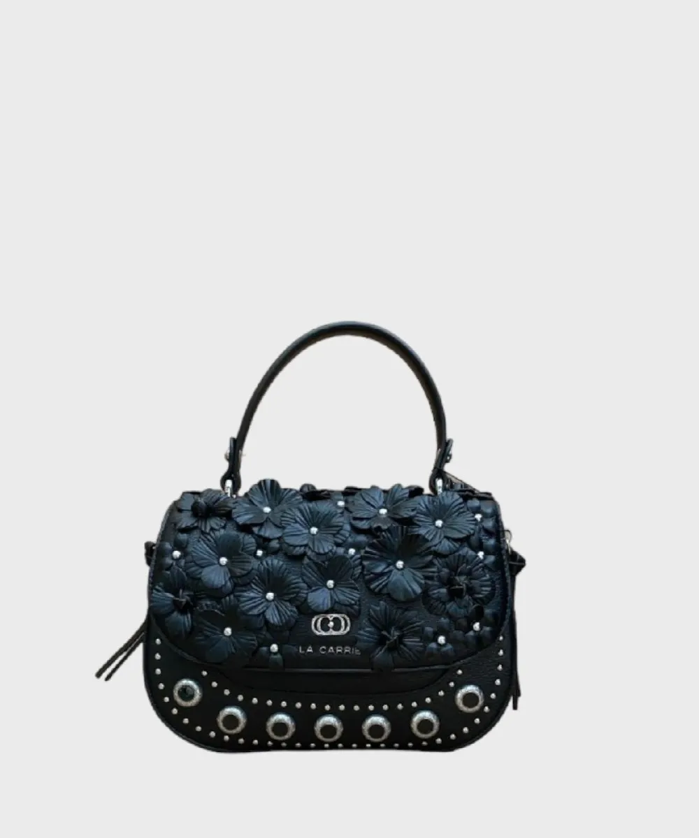 Le Carrie Flowers borsa a tracolla con patta nero