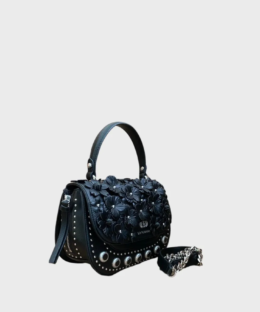 Le Carrie Flowers borsa a tracolla con patta nero