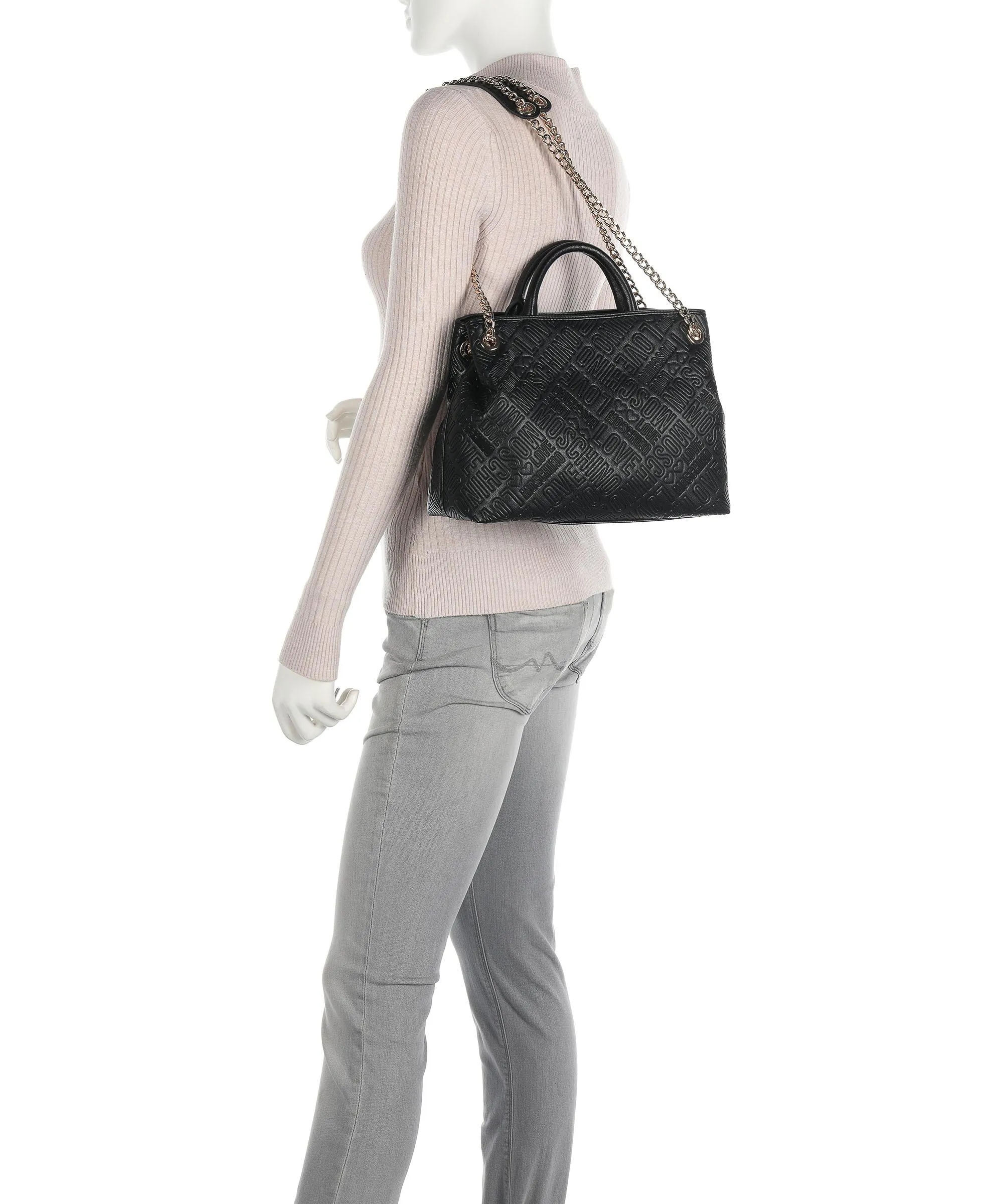  Love Moschino Embossment Borsa a mano pelle sintetica nero  