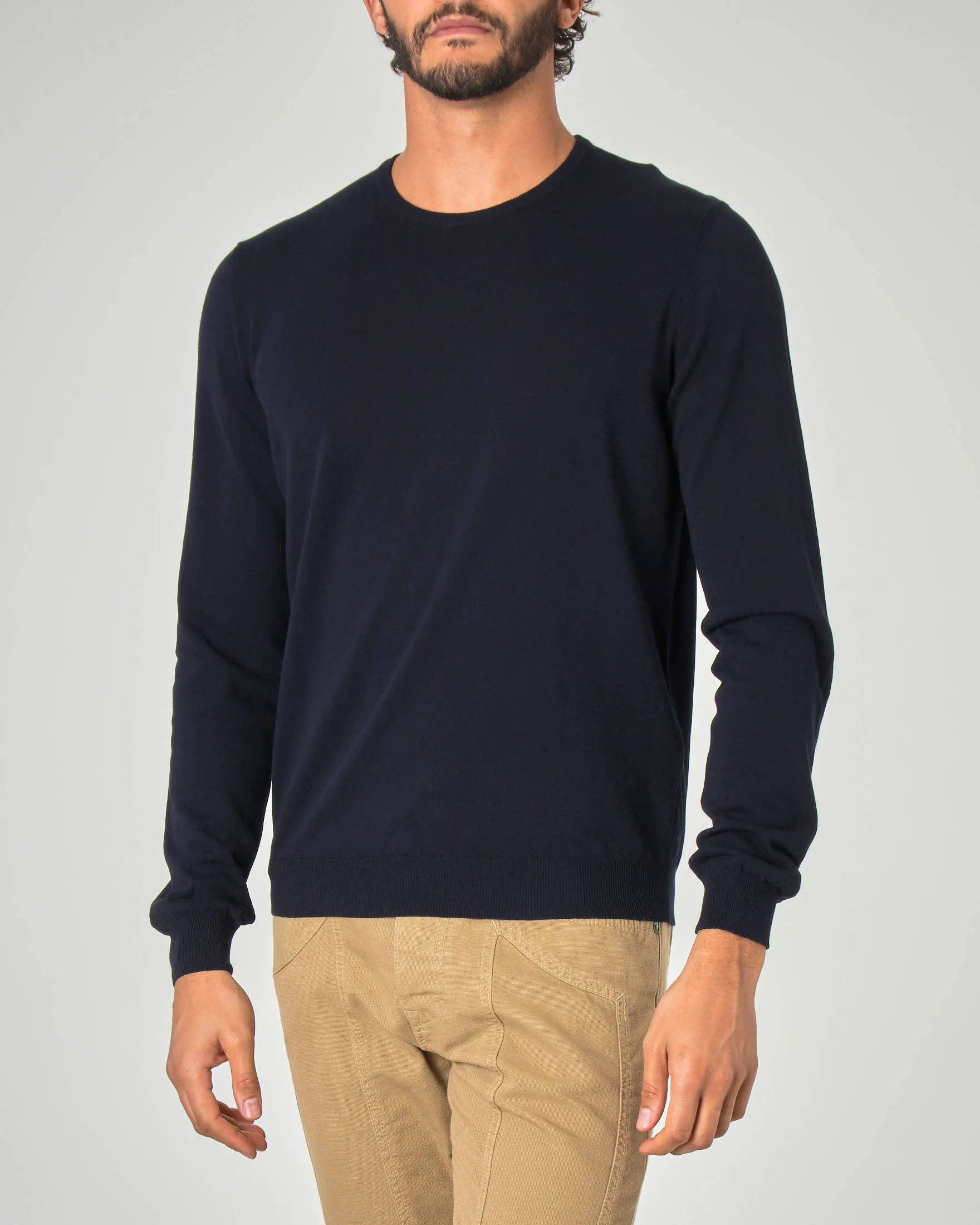 Maglia blu girocollo in crêpe di cotone