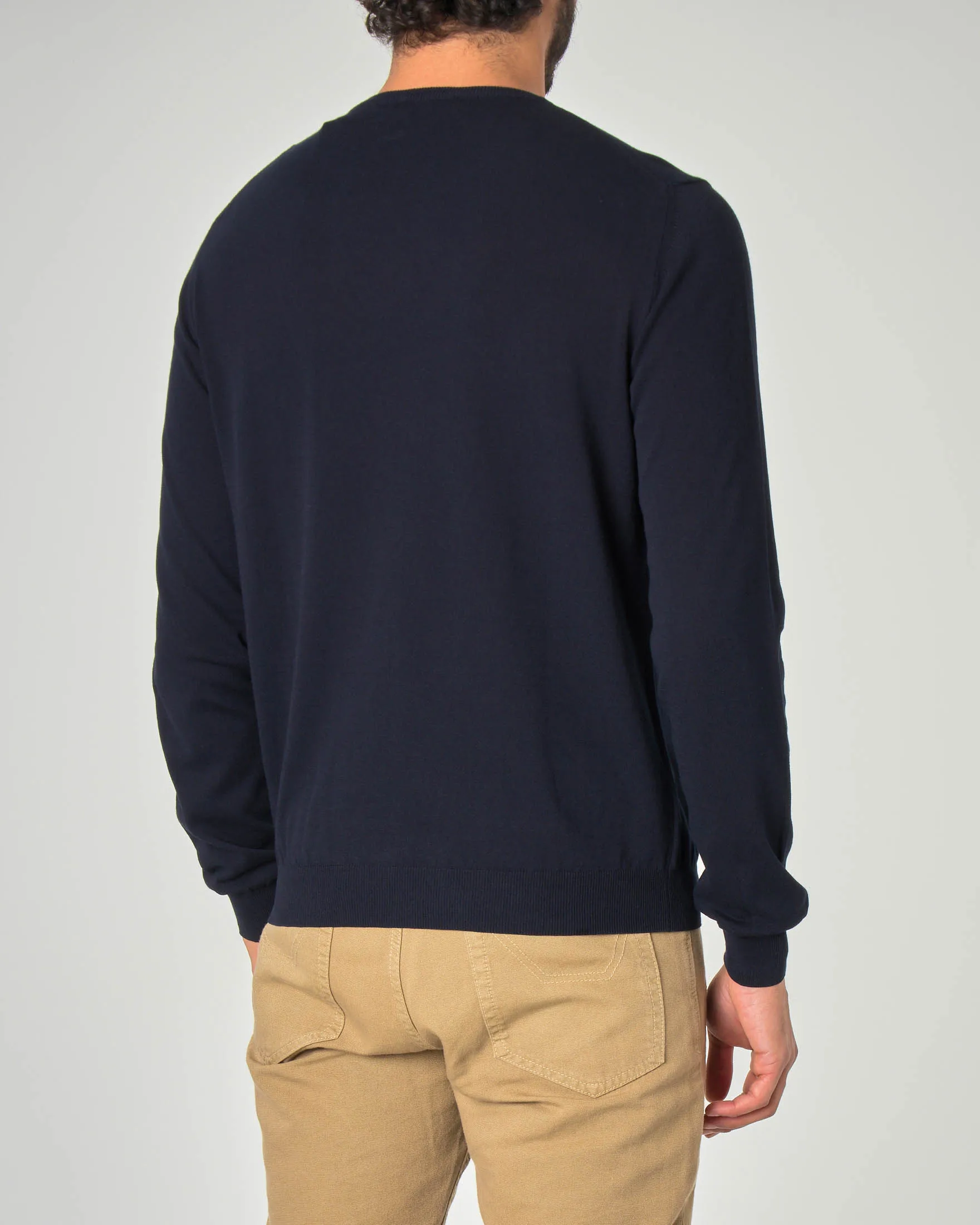 Maglia blu girocollo in crêpe di cotone