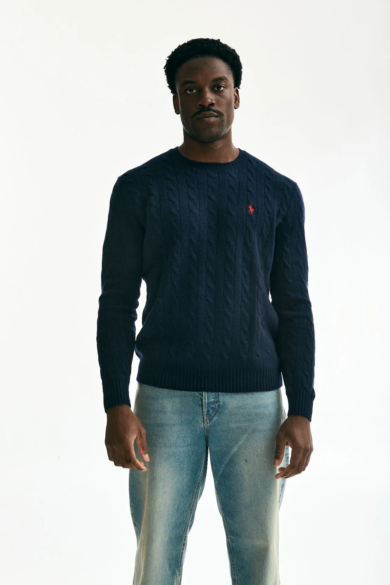 Maglia lana/cashmere a trecce blu 