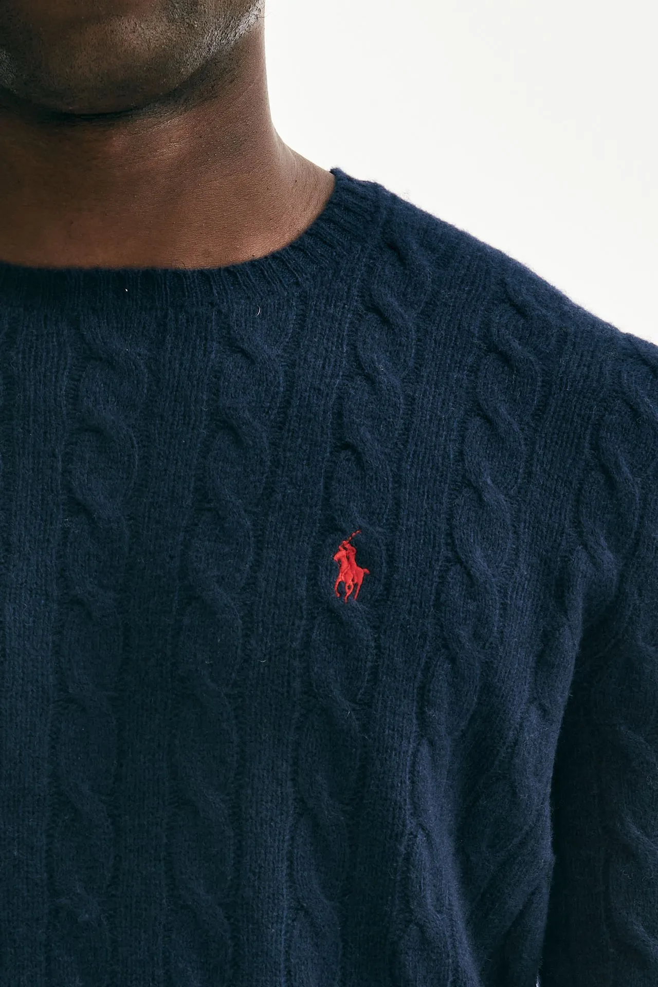 Maglia lana/cashmere a trecce blu 