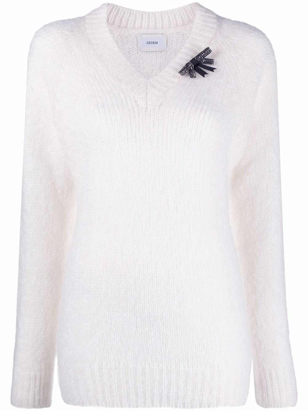 maglia scollo a V con spilla