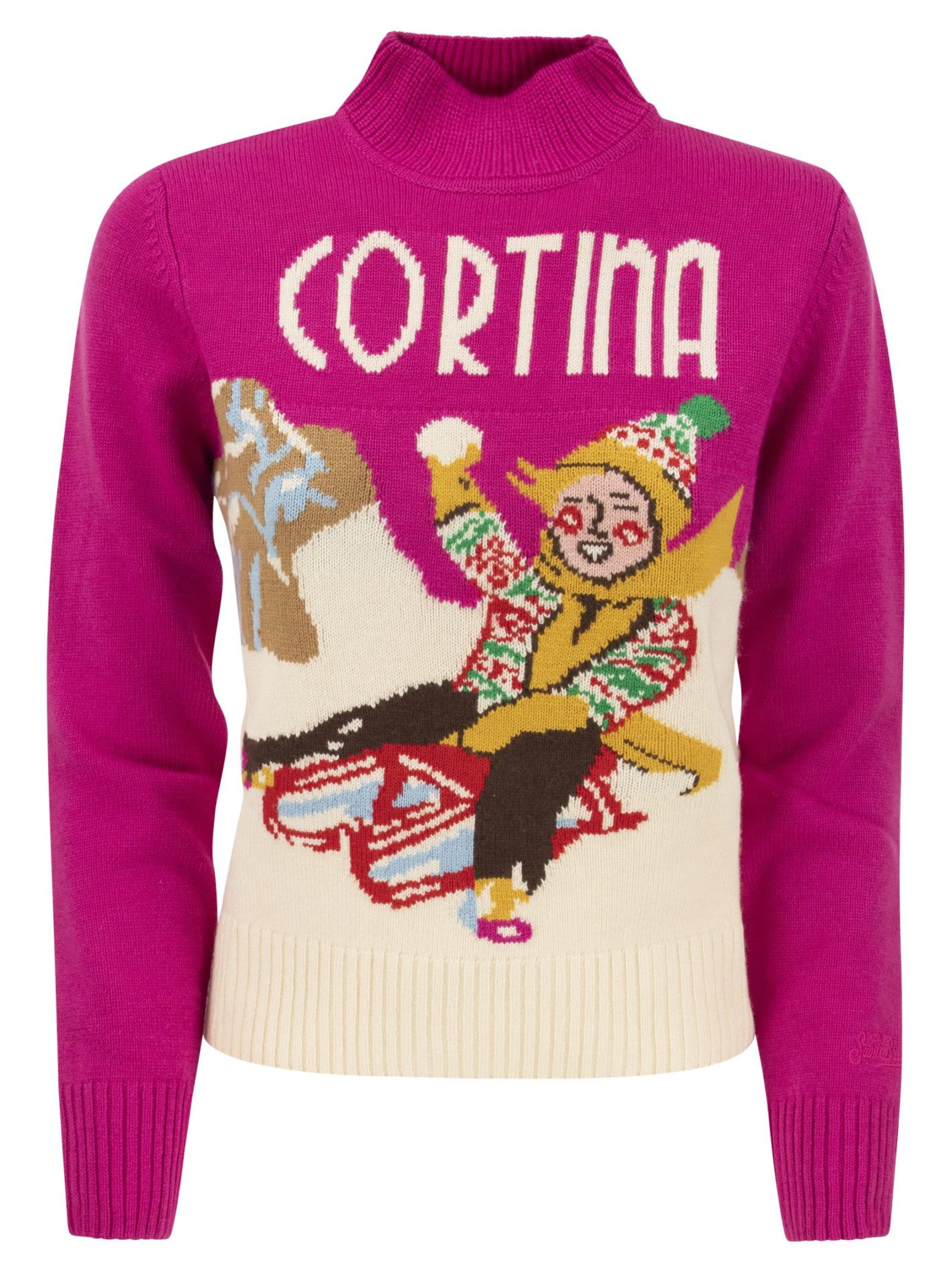 Maglione in misto lana e cashmere con stampa cartolina d’epoca