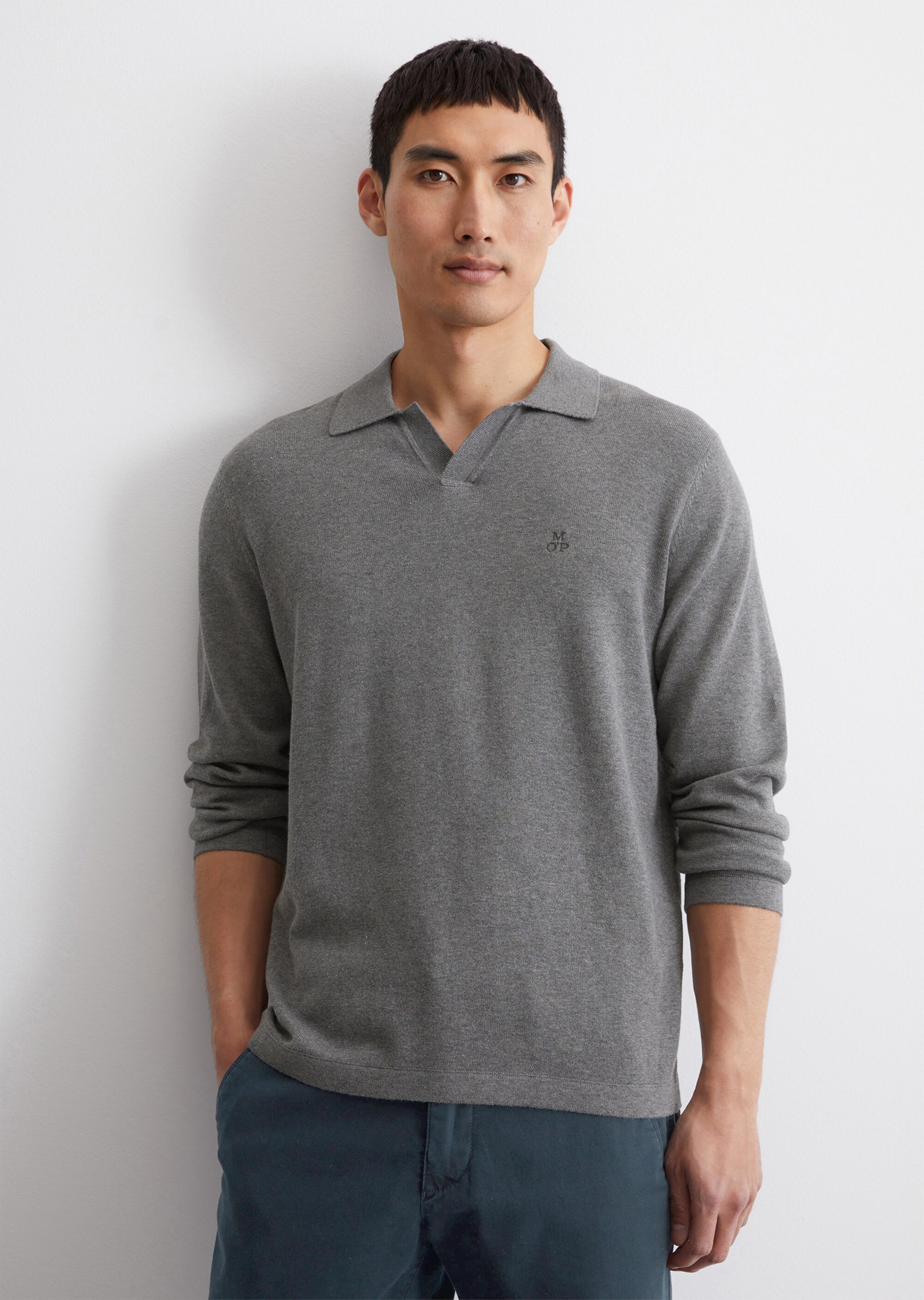 Maglione regolare con collo a polo in misto cotone-cashmere biologico