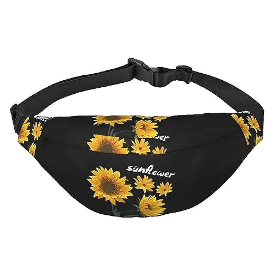 Marsupio con sfondo nero girasole per donna uomo marsupio cintura regolabile casual marsupio marsupio per viaggi escursionismo m